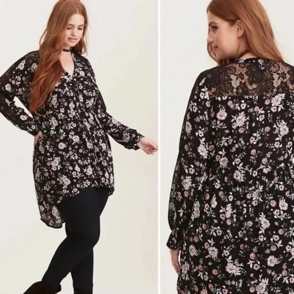 Torrid floral babydoll button down tunic top